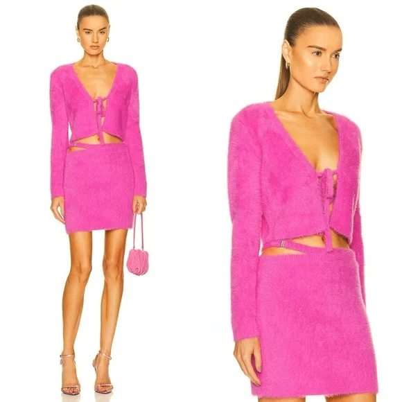 NWT JONATHAN SIMKHAI Paytra Fuzzy Knit Mini Skirt in Hot Pink